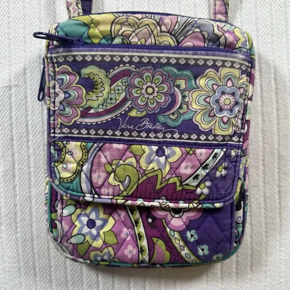 Vera Bradley Purple Floral Paisley Small Hipster Crossbody Purse~Snap/Zip
